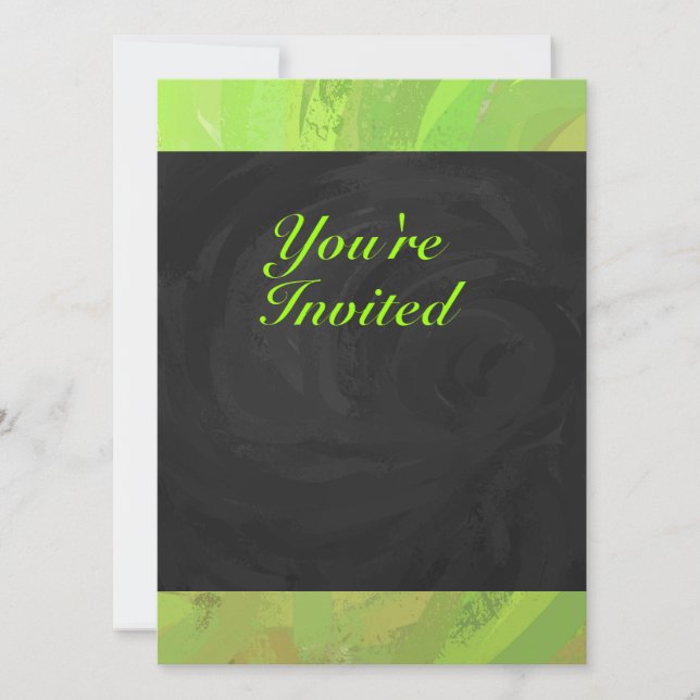 Invitación Monograma Kiwi Bash Green y Black (Anverso)