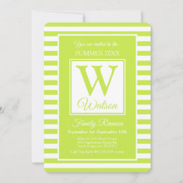Invitación Monograma Lime Green Strips Summer Family Reunion