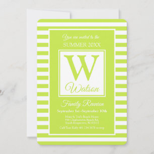 Invitación Monograma Lime Green Strips Summer Family Reunion