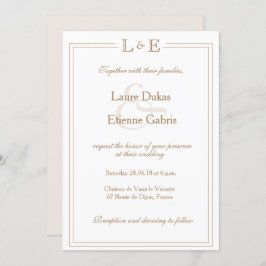 Invitación Monograma marfil blanco dorado y boda moderno