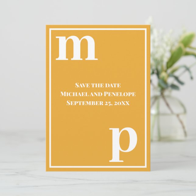 Invitación Monograma Marigold Salven la fecha del Funda infer (Anverso de pie)