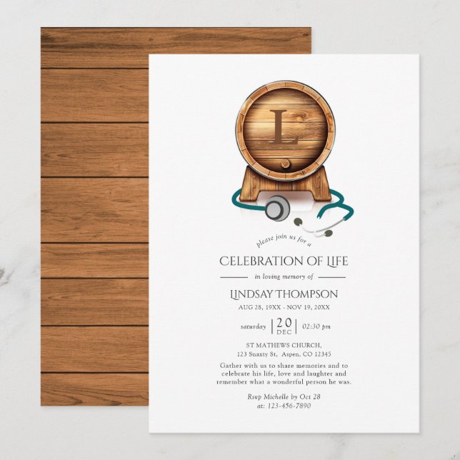 Invitación Monograma Médica amante del vino (Anverso / Reverso)