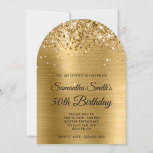 Invitación Monograma metálico de oro Purpurinoso 50 cumpleaño