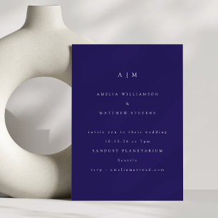 Invitación Monograma Minimalista Azul Moderno Boda de Moda