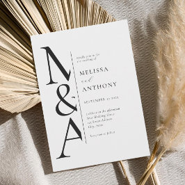 Invitación Monograma Minimalista Boda moderno blanco y negro