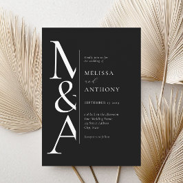 Invitación Monograma Minimalista Boda moderno blanco y negro