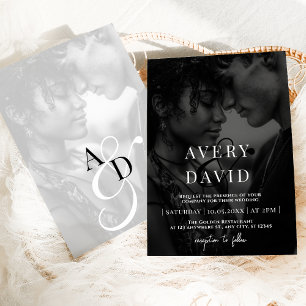 Invitación Monograma Minimalista Boda moderno foto negra