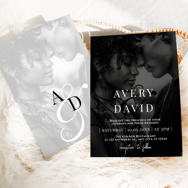 Invitación Monograma Minimalista Boda moderno foto negra (Subido por el creador)