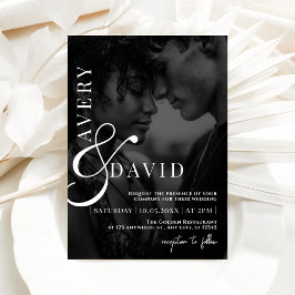 Invitación Monograma Minimalista Boda moderno foto negra