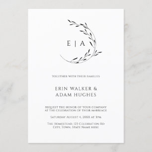 Invitación Monograma Minimalista Boda negro simple