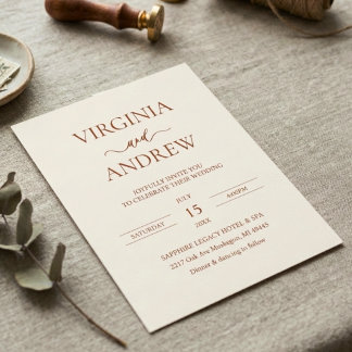 Invitación Monograma Minimalista de Boda en Terracota