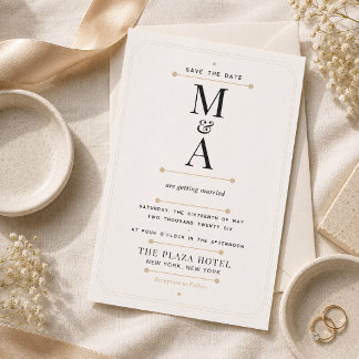Invitación Monograma Minimalista de Lujo Editable Save The Da