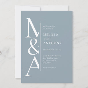 Invitación Monograma Minimalista Dusty Blue Modern Boda