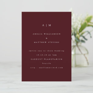 Invitación Monograma Minimalista Elegante Boda Burgundy