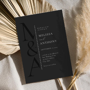Invitación Monograma Minimalista mate negro Boda moderno