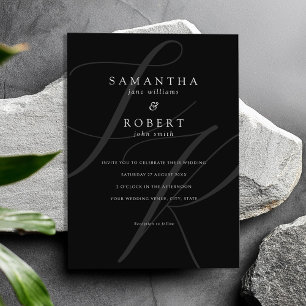 Invitación Monograma Minimalista moderno Boda blanco y negro