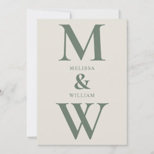 Invitación Monograma Minimalista moderno Boda de champán verd