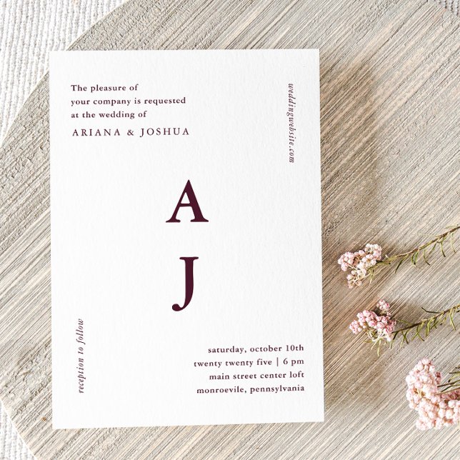 Invitación Monograma mínimo Boda de Borgoña (Subido por el creador)