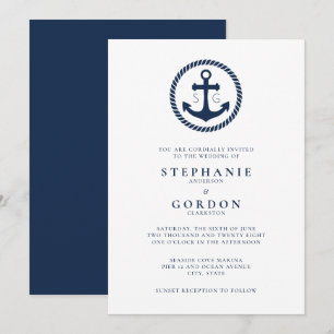 Invitación Monograma mínimo Boda náutico costero