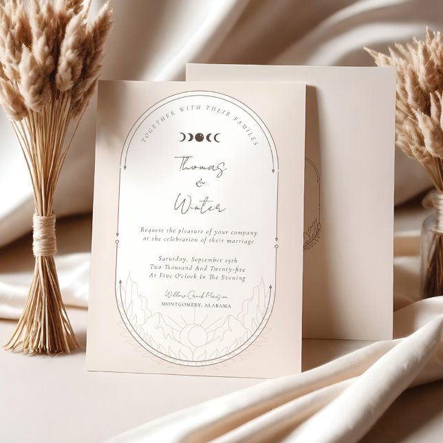 Invitación Monograma mínimo celestial holístico de la luna y  (Minimal Celestial Holistic Moon & Stars Monogram Invitation)