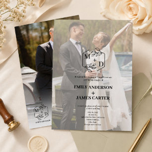 Invitación Monograma Mínimo de Boda de Foto Botánica
