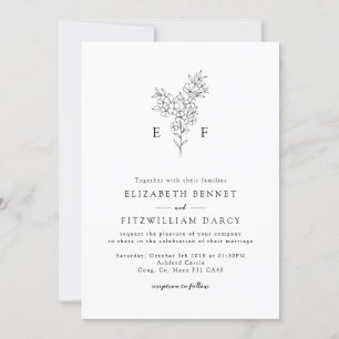 Invitación Monograma Mínimo de Flor de Cerezo de mano simple