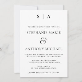 Invitación Monograma mínimo moderno Boda blanco y negro