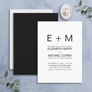 Invitación Monograma mínimo moderno Boda blanco y negro