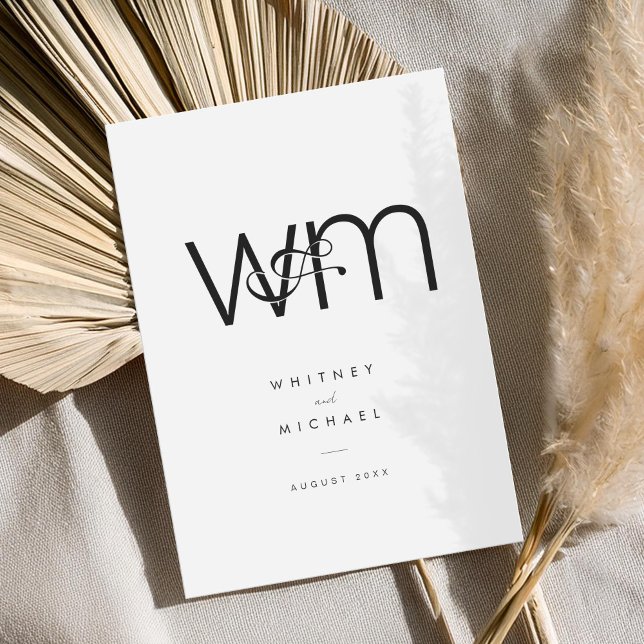 Invitación Monograma mínimo moderno Boda blanco y negro (Subido por el creador)