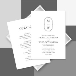 Invitación Monograma mínimo negro y blanco todo en un Boda