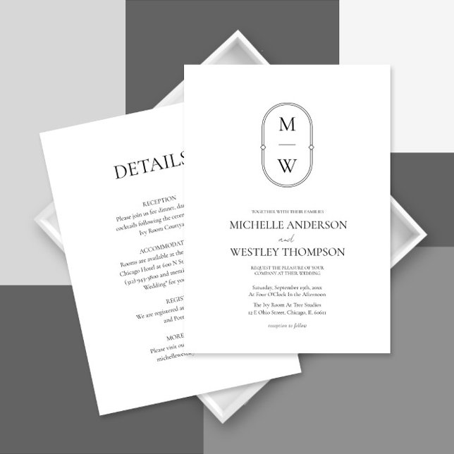 Invitación Monograma mínimo negro y blanco todo en un Boda (Subido por el creador)