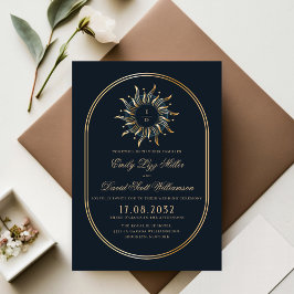 Invitación Monograma místico de la Marina Celeste Oro Azul