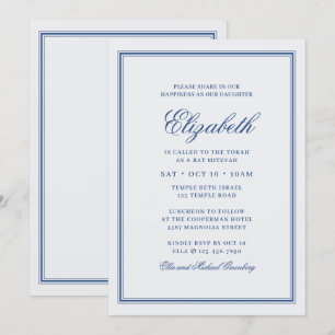 Invitación Monograma moderno Bat Mitzvah en marco simple