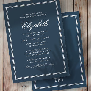 Invitación Monograma moderno Bat Mitzvah en marco simple