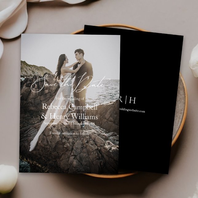 Invitación Monograma moderno Boda de guiones gráficos Guardar (Capture elegance with our stylish Save the Date, setting the tone for your unforgettable day!)