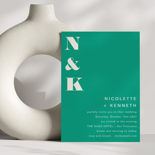 Invitación Monograma moderno Boda negrita de Moda verde esmer (Subido por el creador)