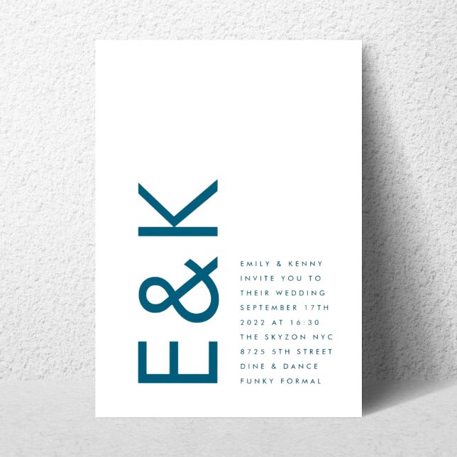 Invitación Monograma moderno Boda simple azul real (Subido por el creador)