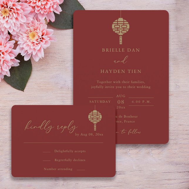 Invitación Monograma moderno chino de la boda roja RSVP (Subido por el creador)