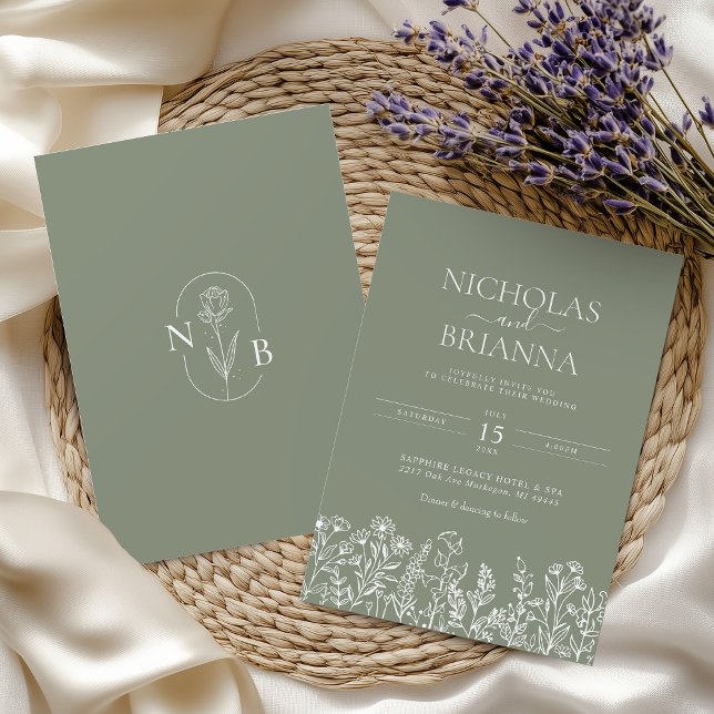 Invitación Monograma moderno de boda boho de flor silvestre v (Subido por el creador)