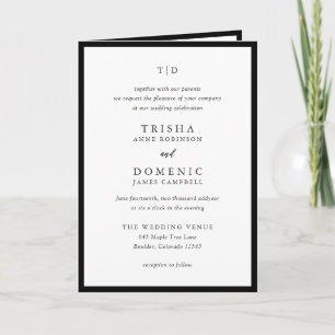 Invitación Monograma Moderno de Boda en Negro y Blanco Elegan