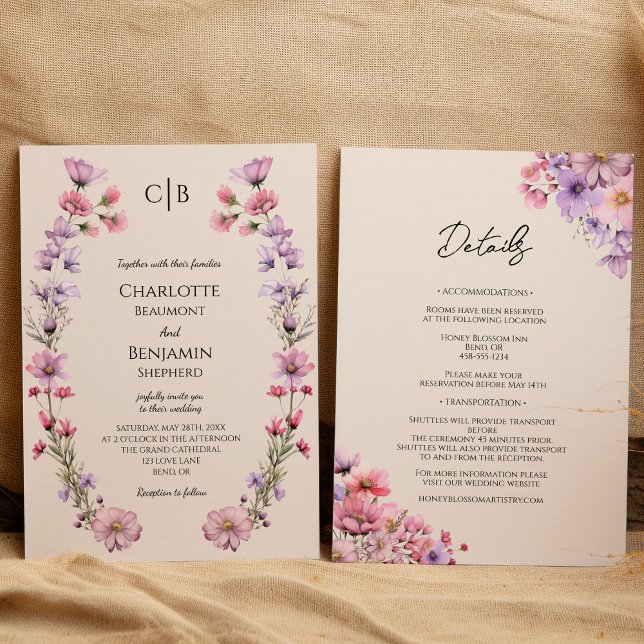 Invitación Monograma Moderno De Flor Silvestre Todo En Un Bod (Subido por el creador)
