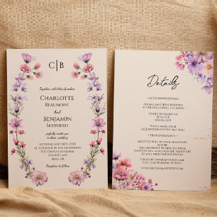 Invitación Monograma Moderno De Flor Silvestre Todo En Un Bod
