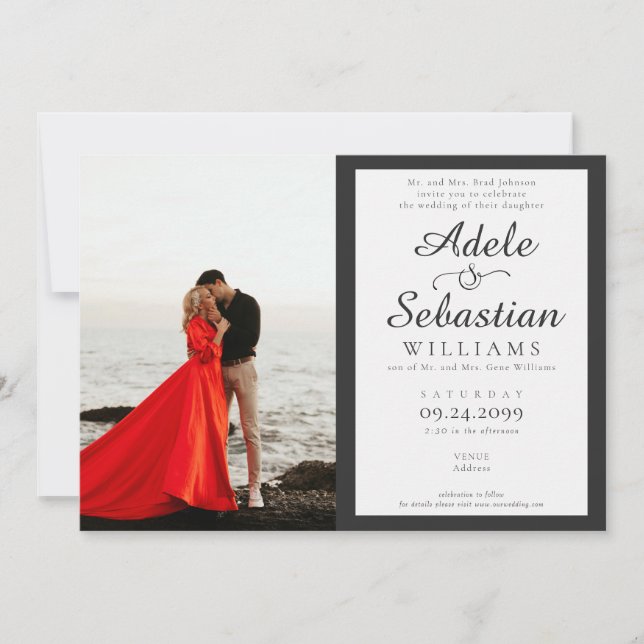 Invitación Monograma moderno de fotografía blanco negro Boda  (Anverso)