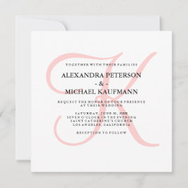 Invitación Monograma moderno elegante en Boda rosa