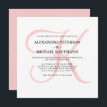 Invitación Monograma moderno elegante en Boda rosa<br><div class="desc">Estas elegantes invitaciones nupciales muestran su monograma en un texto grande y moderno,  de color claro y subió,  con un fondo blanco. Un estilo sencillo y elegante para su boda moderno.</div>