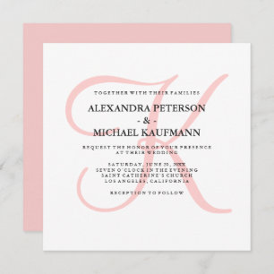 Invitación Monograma moderno elegante en Boda rosa