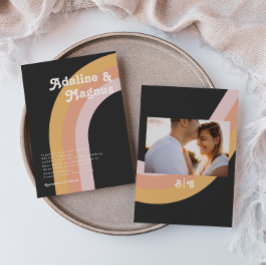 Invitación Monograma moderno retro arco iris foto Boda oscuro