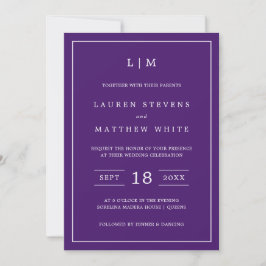 Invitación Monograma moderno simple Tono de jewel Boda púrpur
