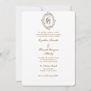 Invitación Monograma monocromo Mocha Escudo Rococo
