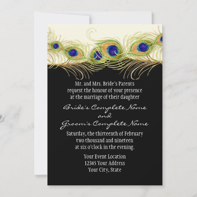 Invitación Monograma Monogramado de las plumas de pavo real d (Anverso)